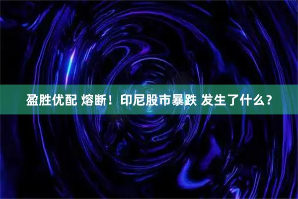 盈胜优配 熔断!印尼股市暴跌 发生了什么?